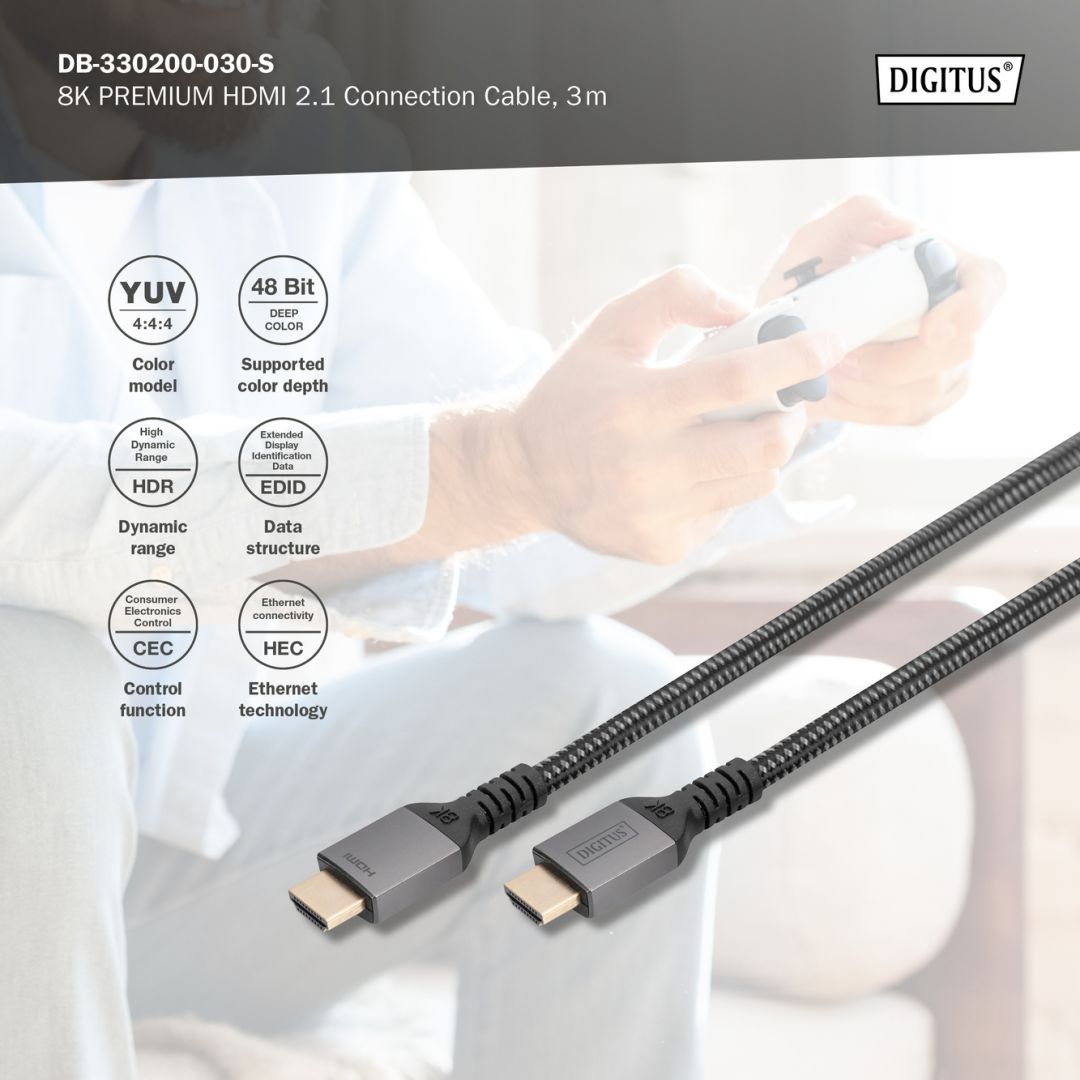 Digitus 8K HDMI Ultra High Speed Connection Cable with Ethernet Black