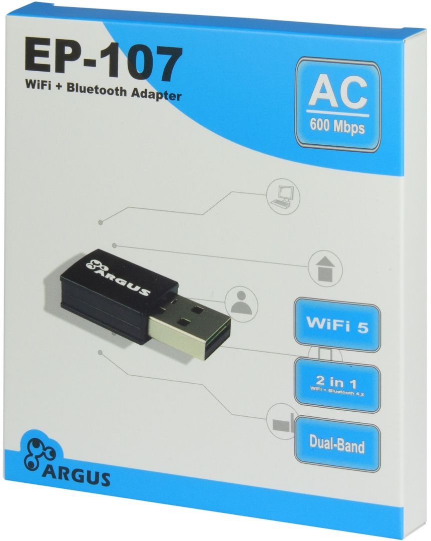 Inter-Tech EP-107 Small USB Adapter with WiFi 5 and Bluetooth 4.2