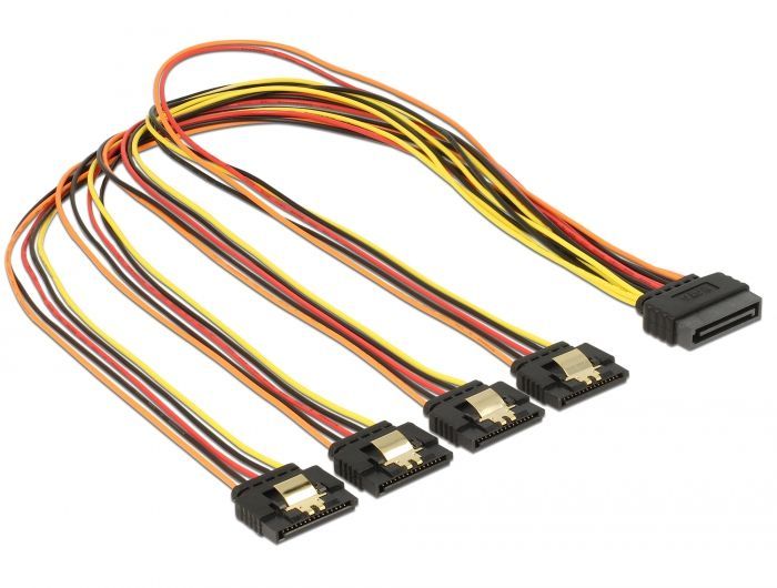 DeLock SATA 15pin power plug with latching function > SATA 15pin power receptacle 4x straight 0,5m