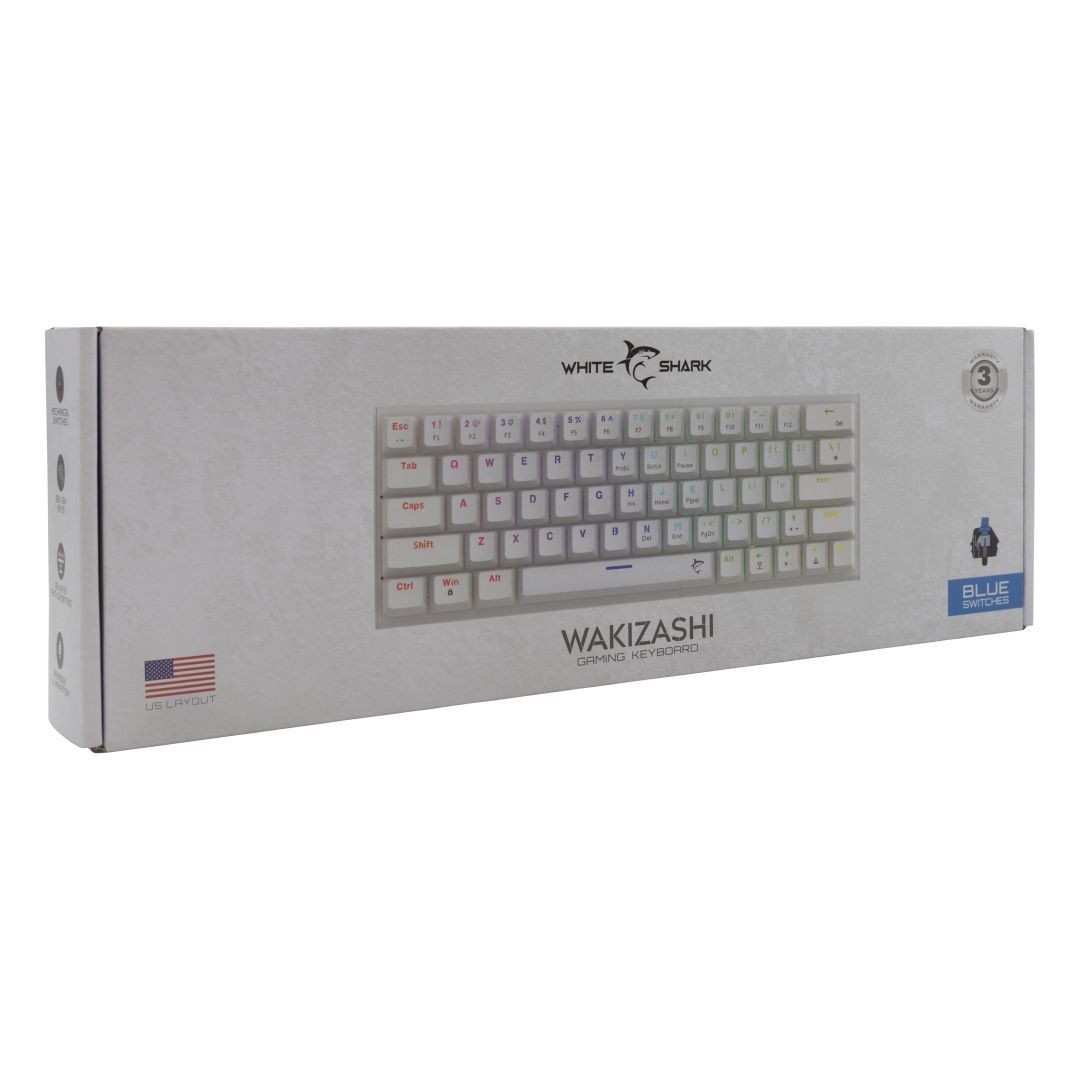 White Shark Wakizashi Blue Switches Gaming Keyboard White US