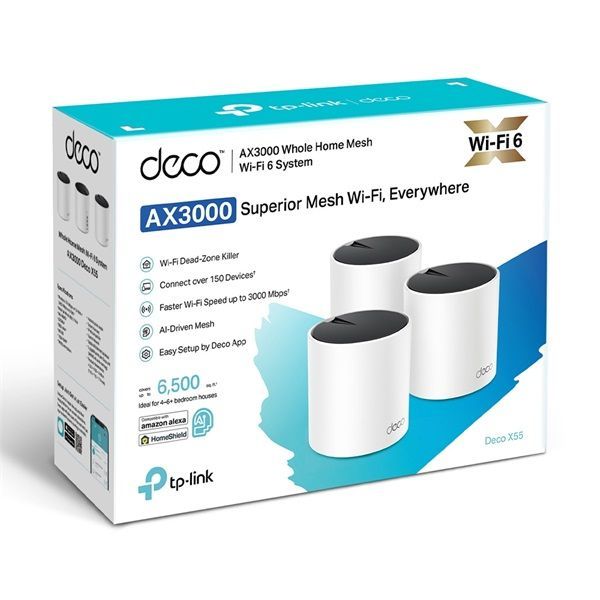 TP-Link Deco X55 AX3000 Whole Home Mesh WiFi 6 Unit System (3 Pack) White