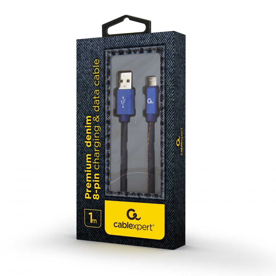 Gembird CC-USB2J-AMLM-1M-BL Lightning Premium cotton braided 8-pin charging and data cable 1m Blue