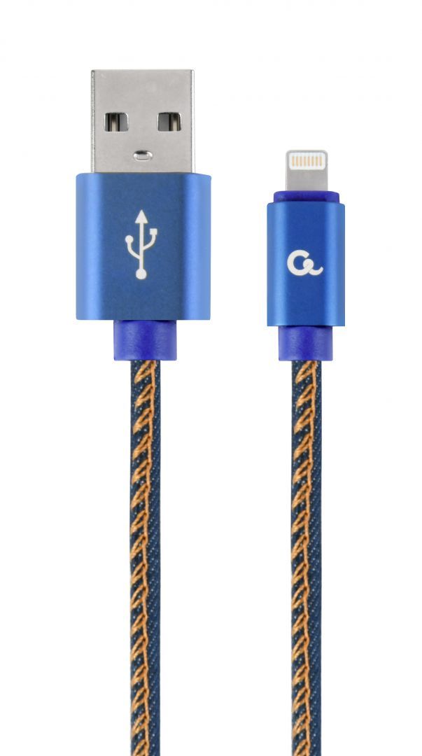 Gembird CC-USB2J-AMLM-1M-BL Lightning Premium cotton braided 8-pin charging and data cable 1m Blue