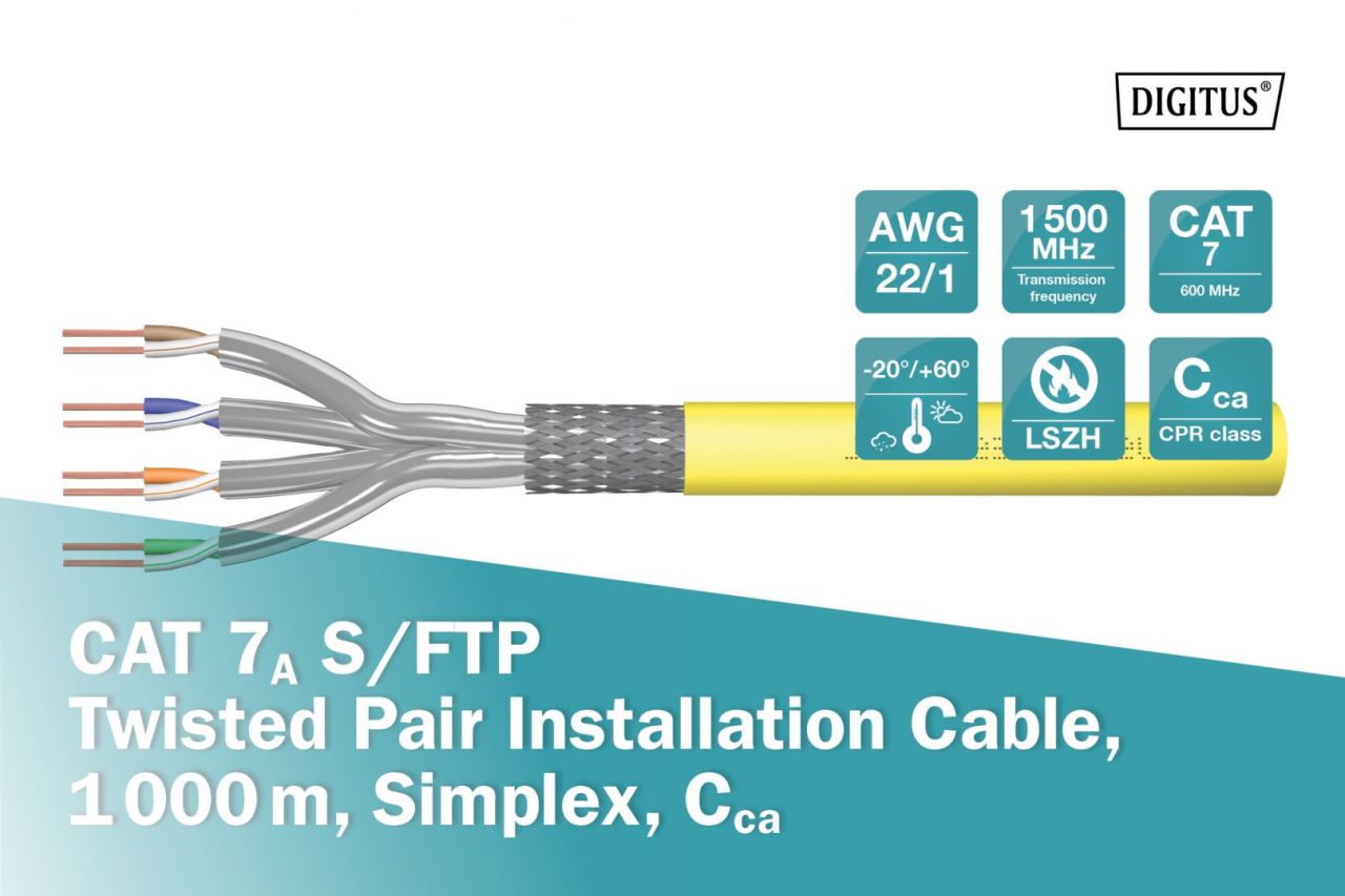 Digitus CAT7A S-FTP Installation cable 1000m Yellow