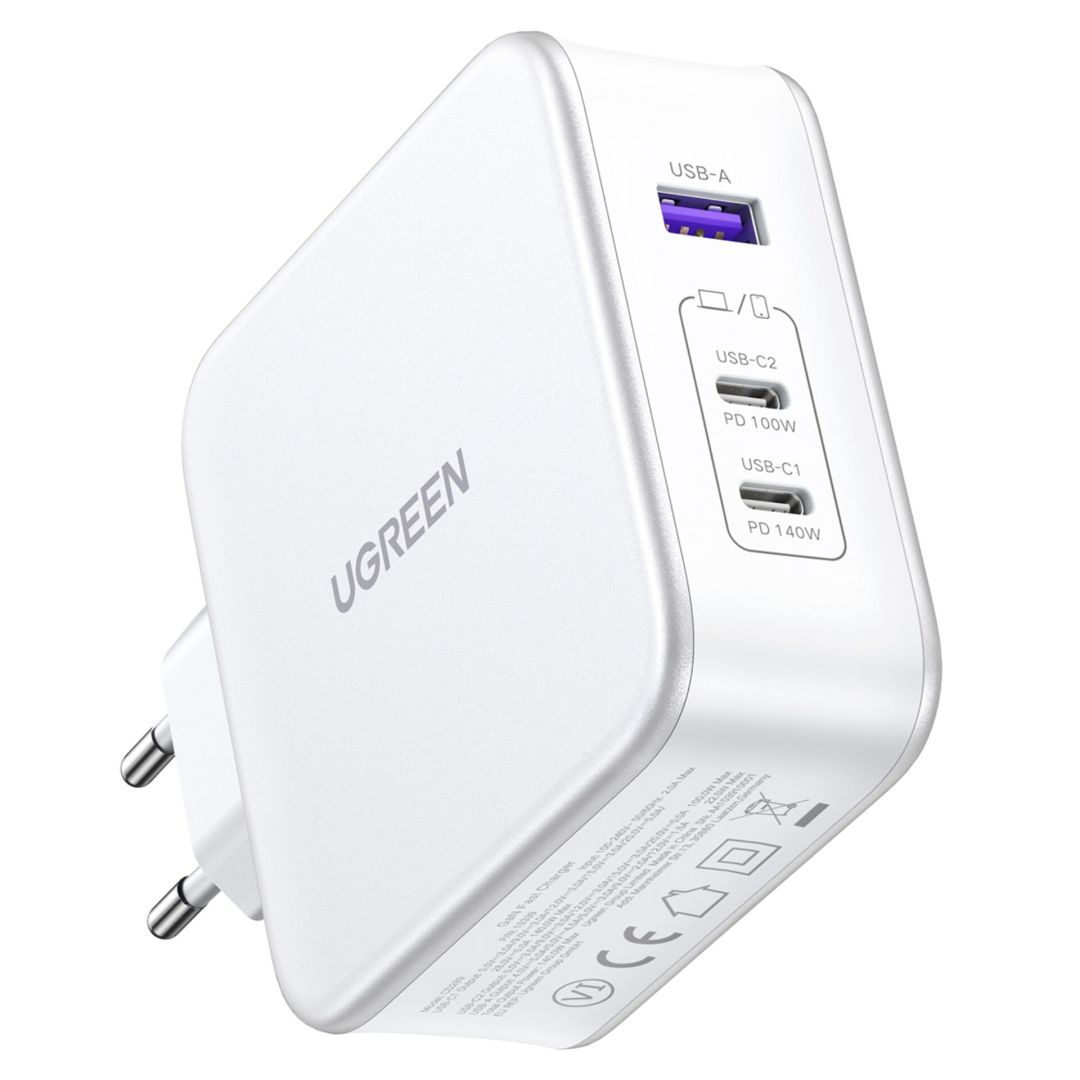 UGREEN Nexode USB-A+2*USB-C 140W GaN Fast Charger+USB-C Cable White