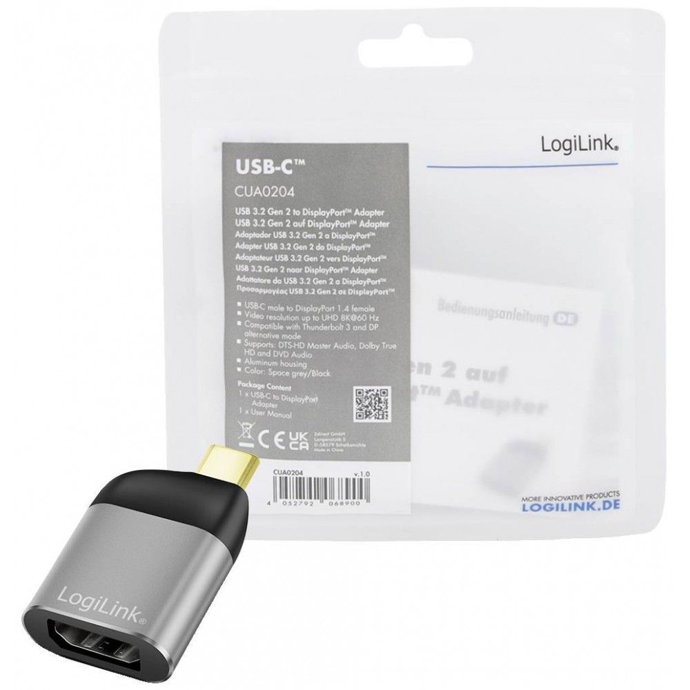 Logilink USB-C to DisplayPort male/famale adapter Grey