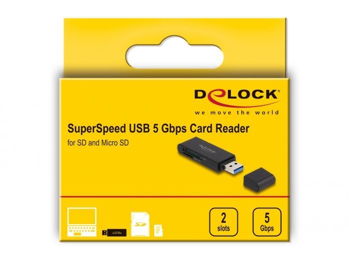 DeLock Card Reader SuperSpeed USB 5 Gbps for SD and Micro SD memory cards