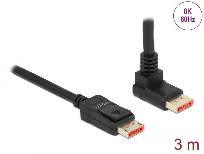 DeLock DisplayPort cable male straight to male 90° upwards angled 8K 60 Hz 3m Black