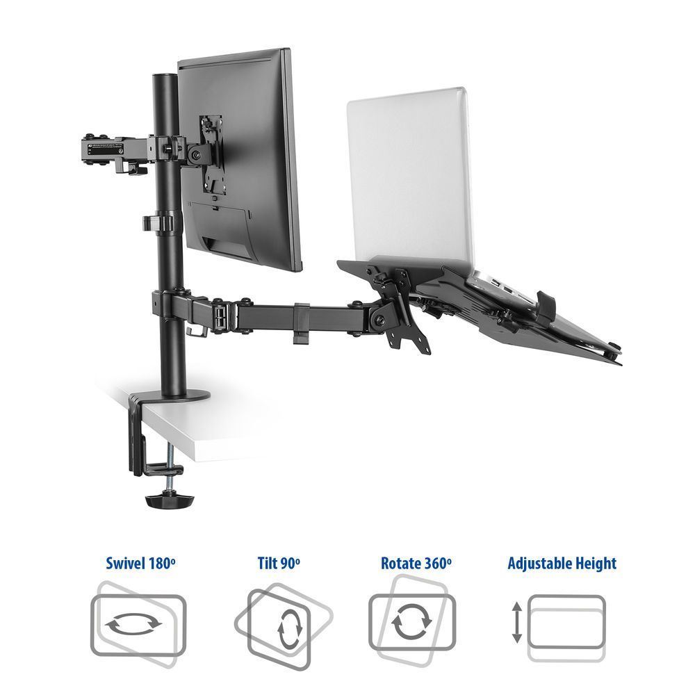 ACT AC8305 Single Monitor Arm with Laptop Arm 10"-35" Black