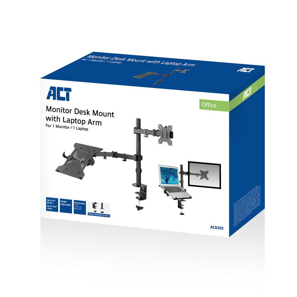 ACT AC8305 Single Monitor Arm with Laptop Arm 10"-35" Black