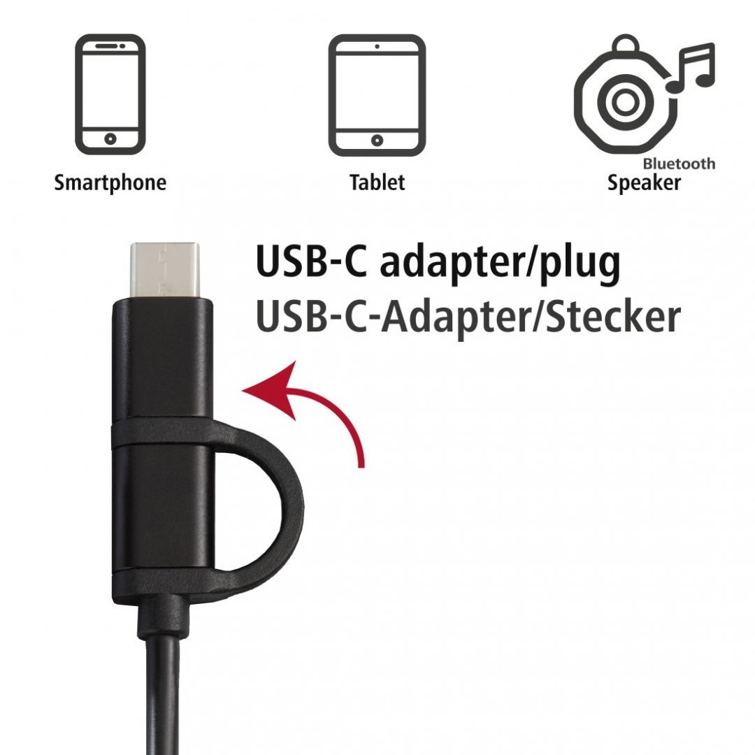 Hama 4-in-1 microUSB cable with USB-C adapter data charging OTG 1m Black