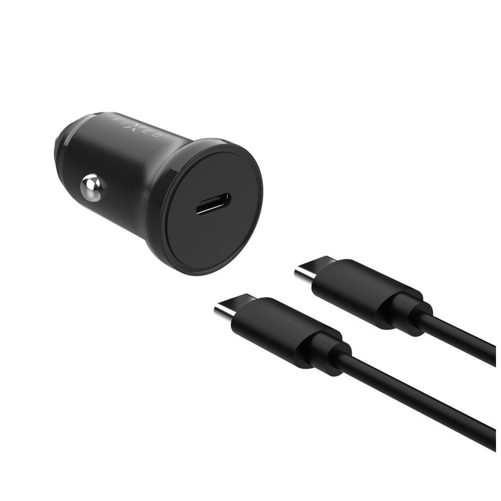 FIXED USB-C Car Charger 20W+ USB-C/USB-C Cable Black