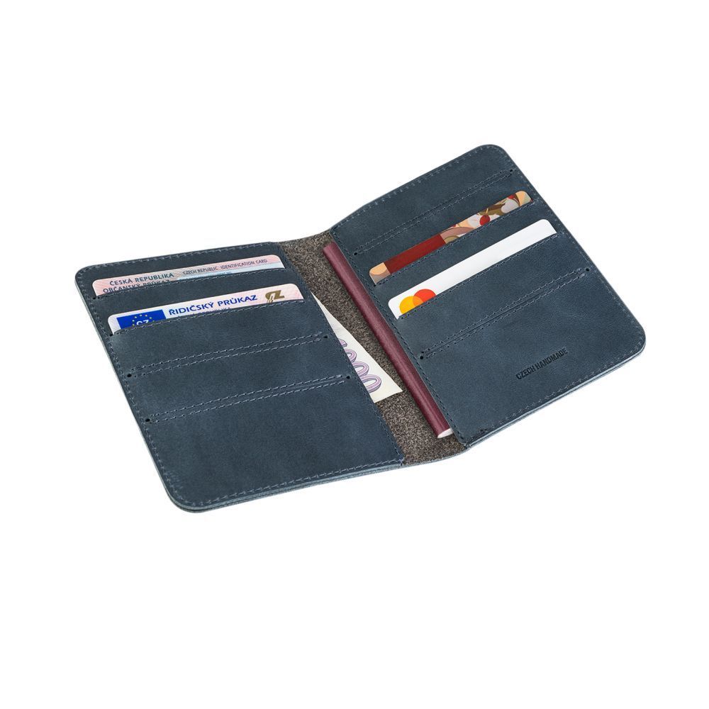 FIXED Leather wallet Passport, passport size, blue