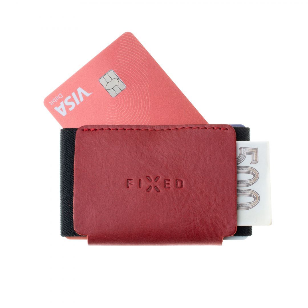 FIXED bőr pénztárca külső AirTag tartóval, piros