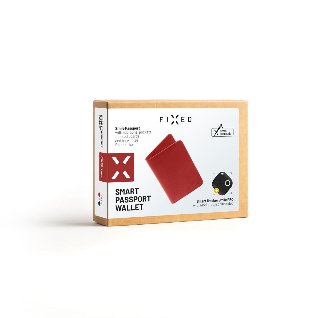 FIXED Bőr pénztárca Smile Passport with smart tracker Smile PRO passport size Piros