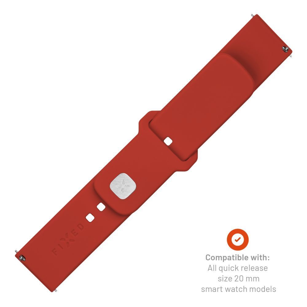 FIXED Silicone Sporty Strap Set with Quick Release 20mm for Smartwatch Red