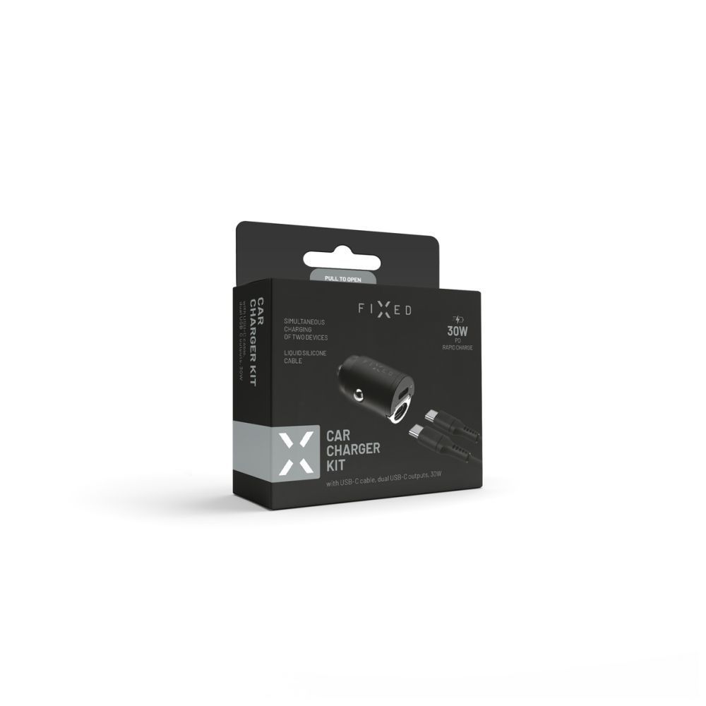 FIXED Dual USB-C Car Charger 30W + USB-C/USB-C Cable Black