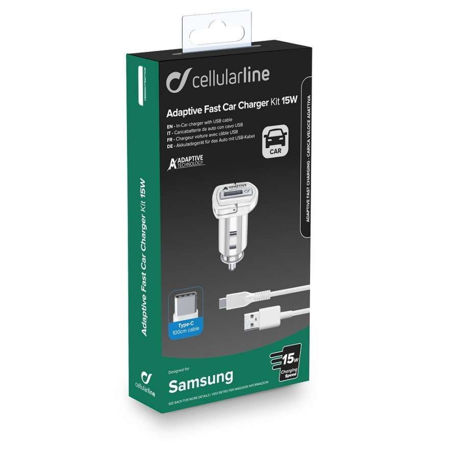 Cellularline Set car charger and USB-C cable adaptive charging 15W White