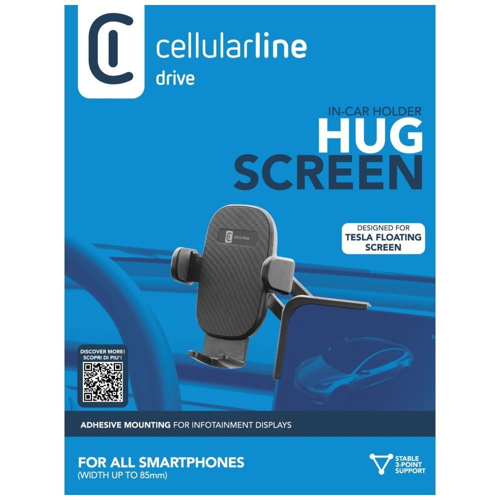 Cellularline Universal Hug Screen mobile phone holder for Tesla electric car, black