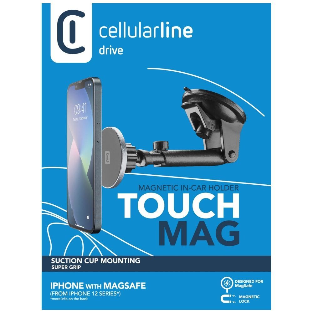 Cellularline Touch Mag Suction Cup magnetic holder with glass suction cup and MagSafe support, black