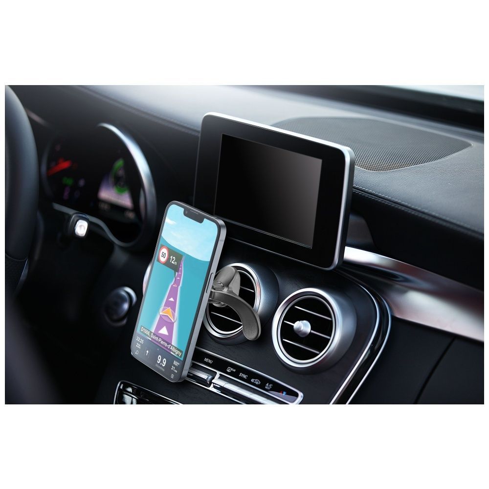 Cellularline Touch Mag Air Vents magnetic holder with attachment to the ventilation grid and MagSafe support, black