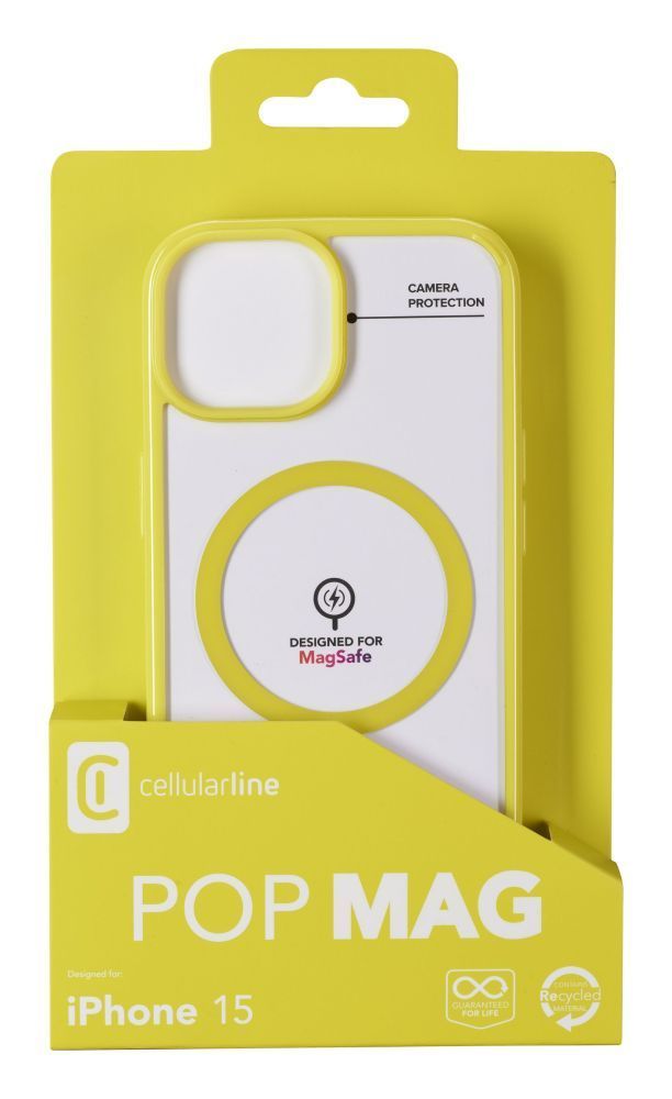 Cellularline Pop Mag Back Cover with Magsafe Support for Apple iPhone 15, Clear/Lime
