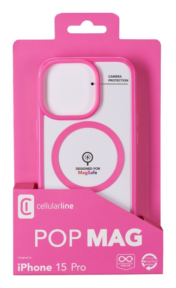 Cellularline Pop Mag Back Cover with Magsafe Support for Apple iPhone 15 Pro, Clear/Pink