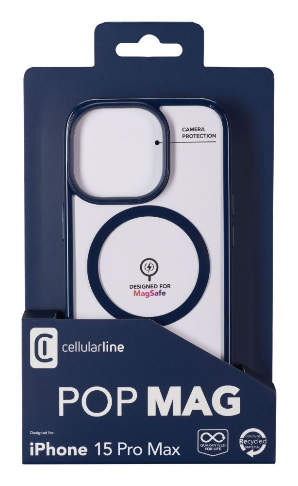 Cellularline Pop Mag Back Cover with Magsafe Support for Apple iPhone 15 Pro Max, Clear/Blue