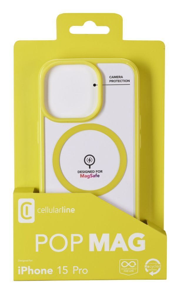 Cellularline Pop Mag Back Cover with Magsafe Support for Apple iPhone 15 Pro, Clear/Lime