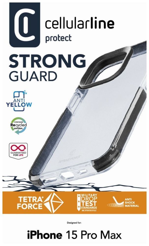 Cellularline Ultra protective case Tetra Force Shock-Twist for Apple iPhone 15 Pro Max, 2 levels of protection, transparent