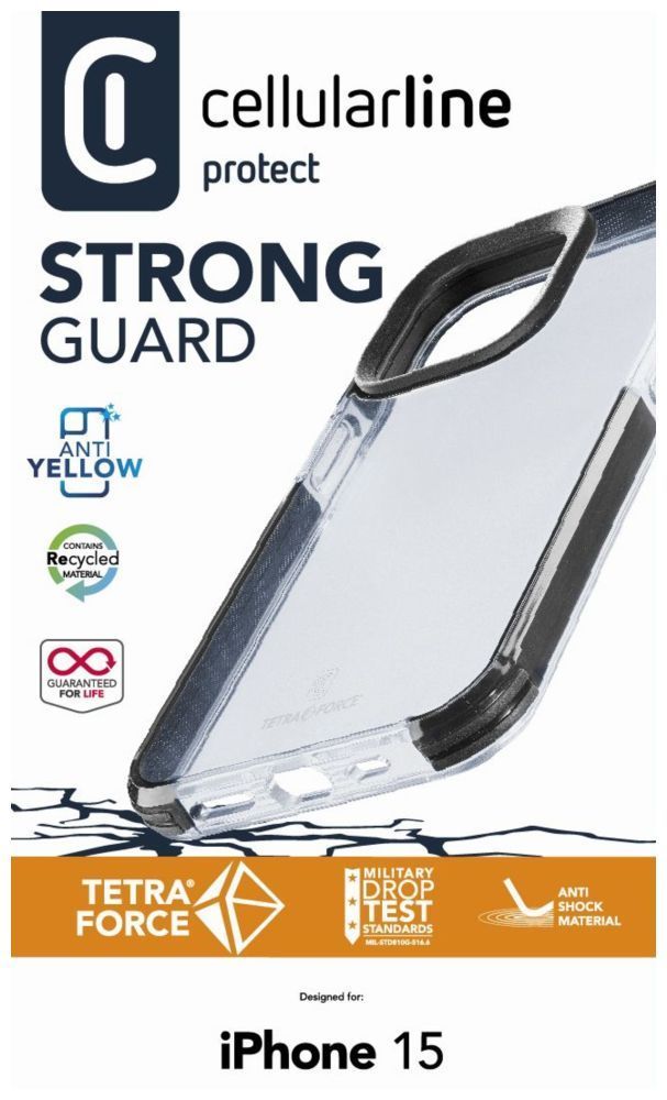 Cellularline Ultra protective case Cellularline Tetra Force Shock-Twist for Apple iPhone 15, 2 levels of protection, transparent