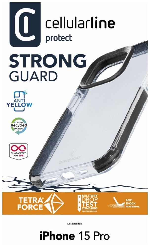 Cellularline Ultra protective case Tetra Force Shock-Twist for Apple iPhone 15 Pro, 2 levels of protection, transparent