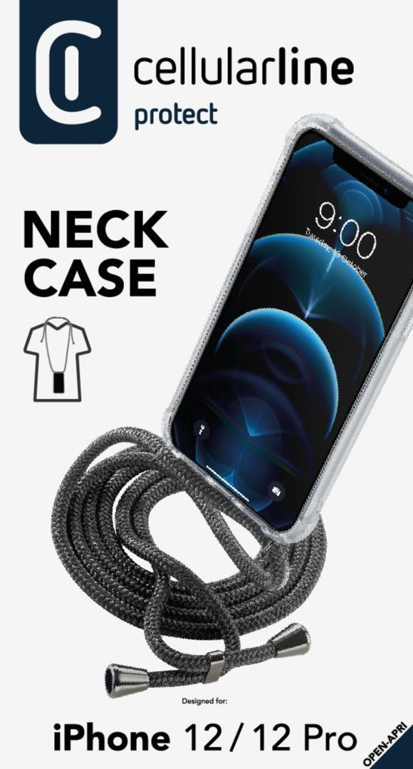 Cellularline Transparent back cover Neck-Case with black drawstring for Apple iPhone 12 PRO