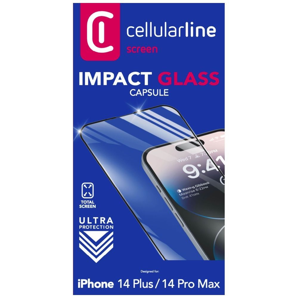 Cellularline Protective tempered glass for the entire CAPSULE display for Apple iPhone 14 PRO, black