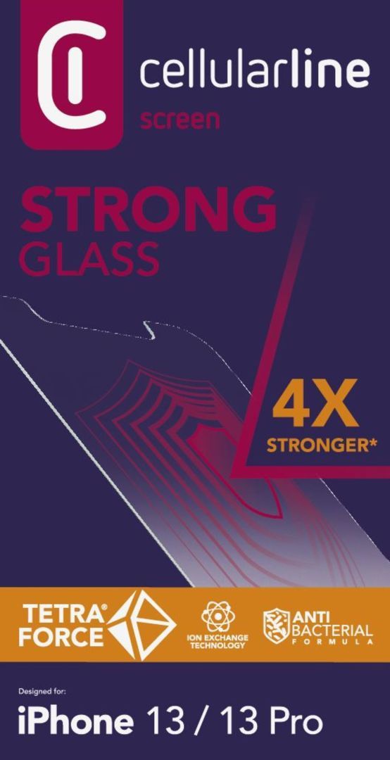 Cellularline Premium Protective Tempered Glass TETRA FORCE GLASS for Apple iPhone 13/13 Pro