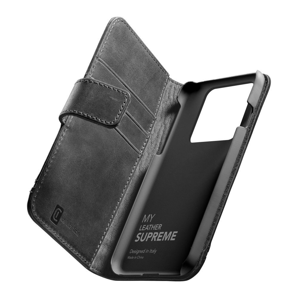 Cellularline Supreme book-type premium leather case for Apple iPhone 14 PRO MAX, black