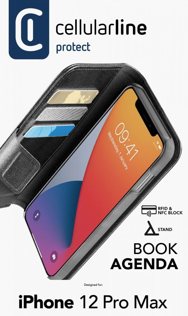 Cellularline Book Agenda 2 book case for Apple iPhone 12 Pro Max, black