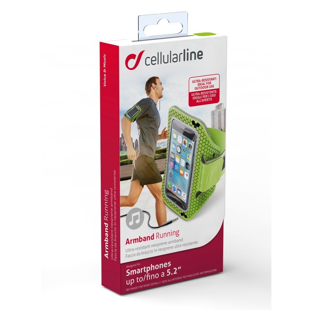 Cellularline Sportluoprene case ARMBAND RUNNING, for smartphones up to 5.2", lime