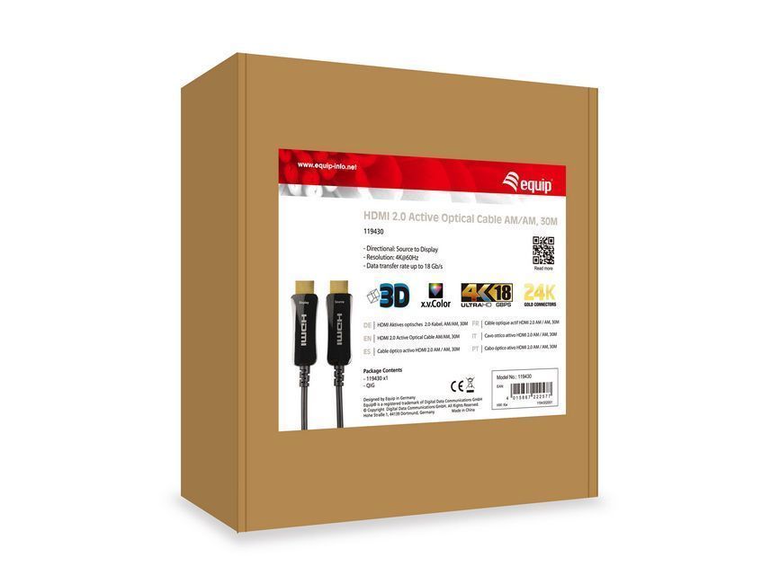 EQuip HDMI 2.0 Active Optical Cable AM/AM 100m 4K/60Hz Black