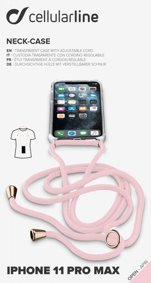 Cellularline Transparent back cover Neck-Case with pink drawstring for Apple iPhone 11 Pro Max
