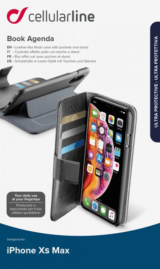 Cellularline Book Agenda case for Apple iPhone XS Max, black
