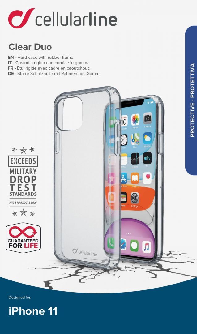 Cellularline Back clear cover with Clear Duo protective frame for Apple iPhone 11