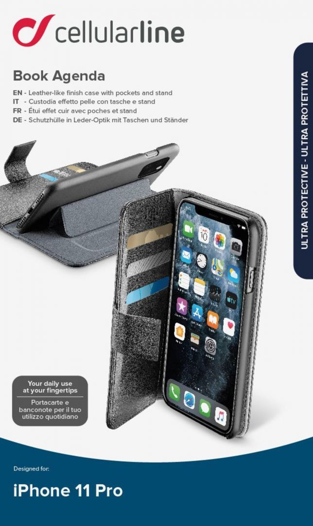 Cellularline Book Agenda case for Apple iPhone 11 Pro, black