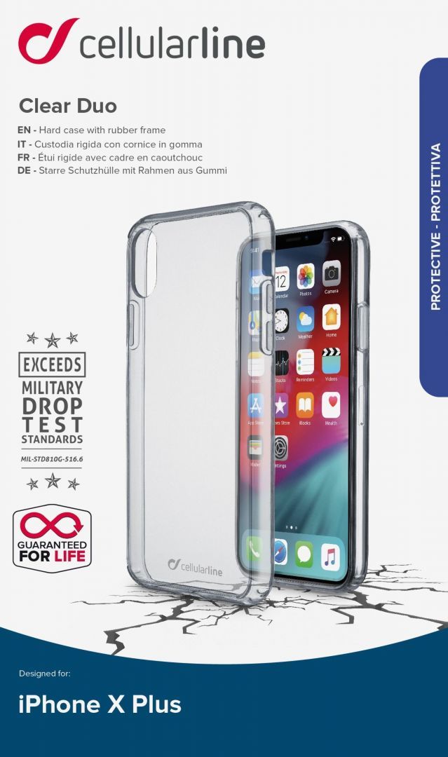 Cellularline Back clear cover with protective frame CLEAR DUO for Apple iPhone XS Max