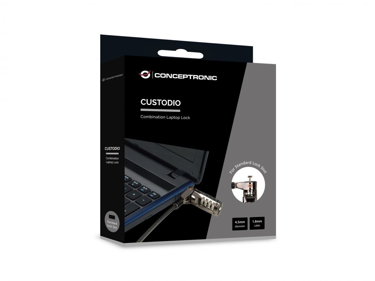 Conceptronic CUSTODIO01BS Combination Laptop Lock 1,8m Black