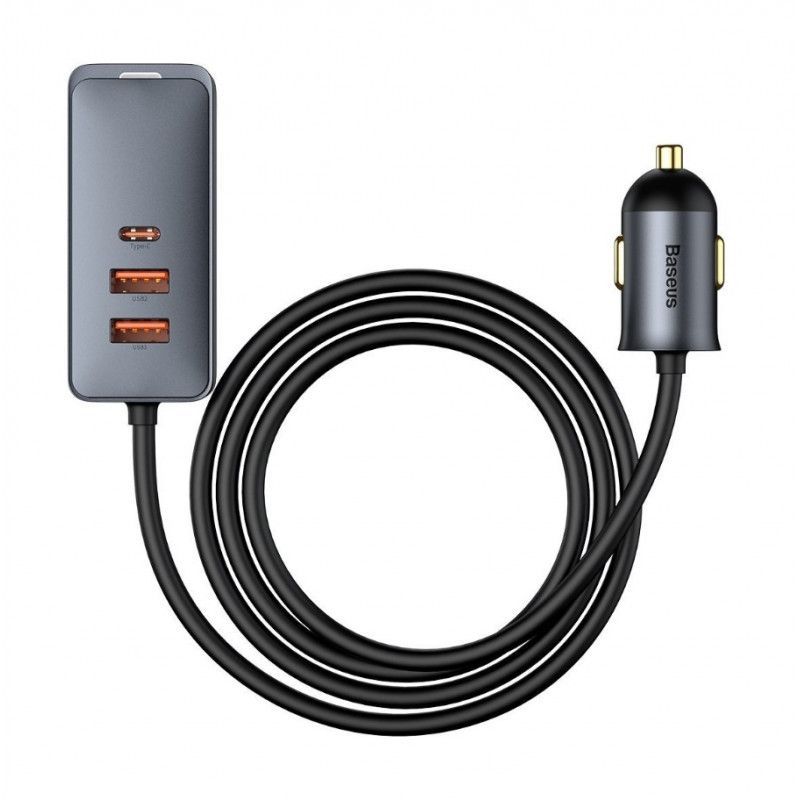 Baseus Share Together autós töltő hosszabbítóval 3x USB USB-C 120W Grey