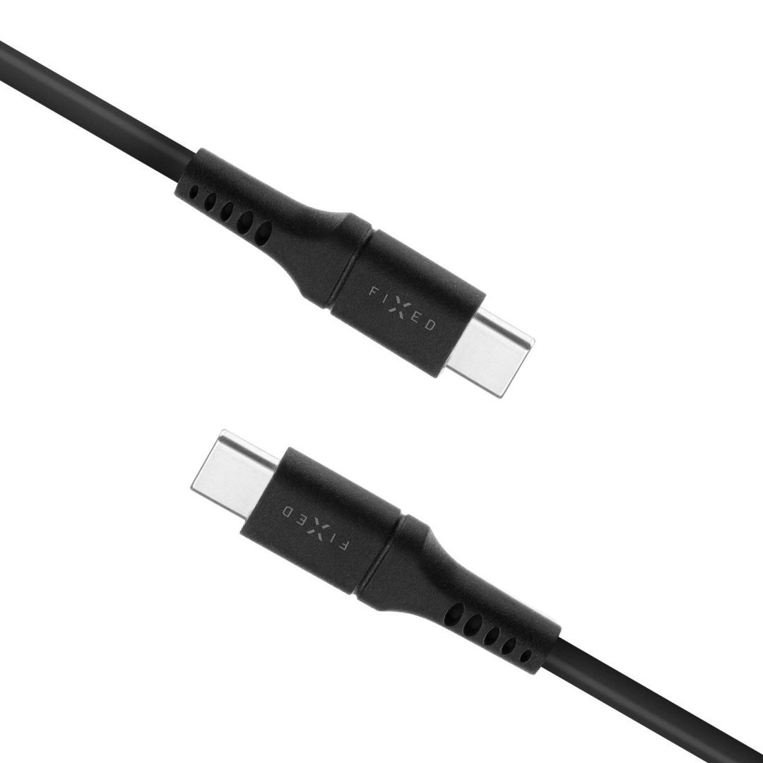 FIXED szilikon töltő- és adatkábel, USB-C/USB-C csatlakozók, PD támogatás, 1,2 m, USB 2.0, 60 W, fekete