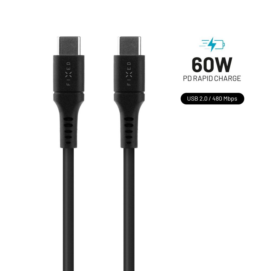 FIXED Liquid Silicone Cable USB-C/USB-C, 1,2m, 60W, black