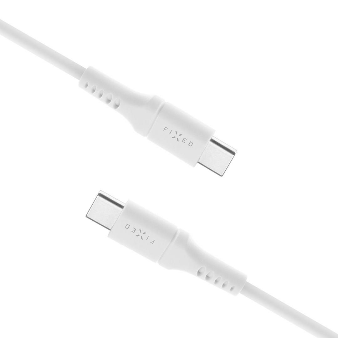 FIXED szilikon töltő- és adatkábel, USB-C/USB-C csatlakozók, PD támogatás, 1,2 m, USB 2.0, 60 W, fehér