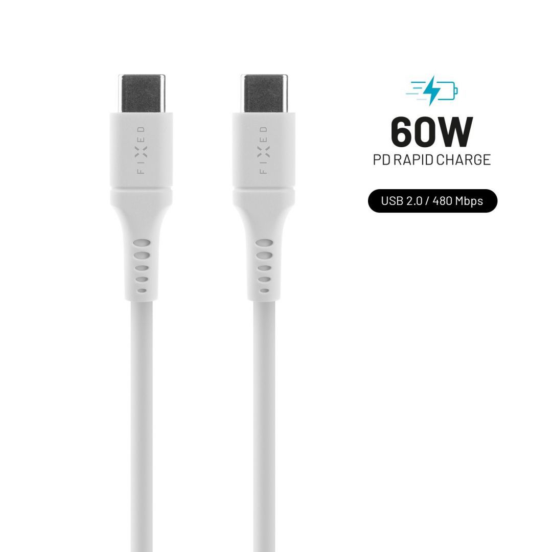 FIXED Liquid Silicone Cable USB-C/USB-C, 2m, 60W, white